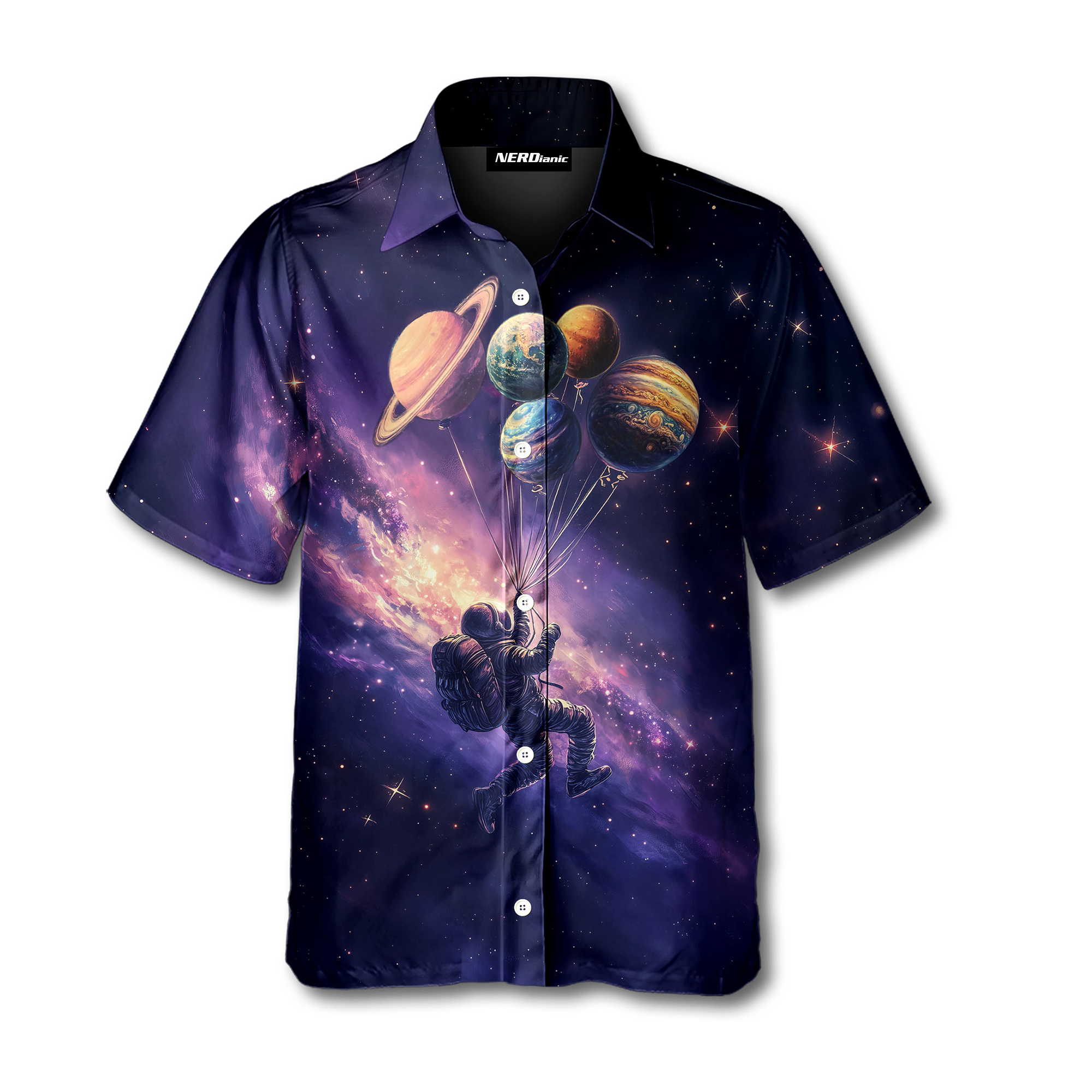 Astronaut Galaxy Nerdy Retro Space Button Up Shirt