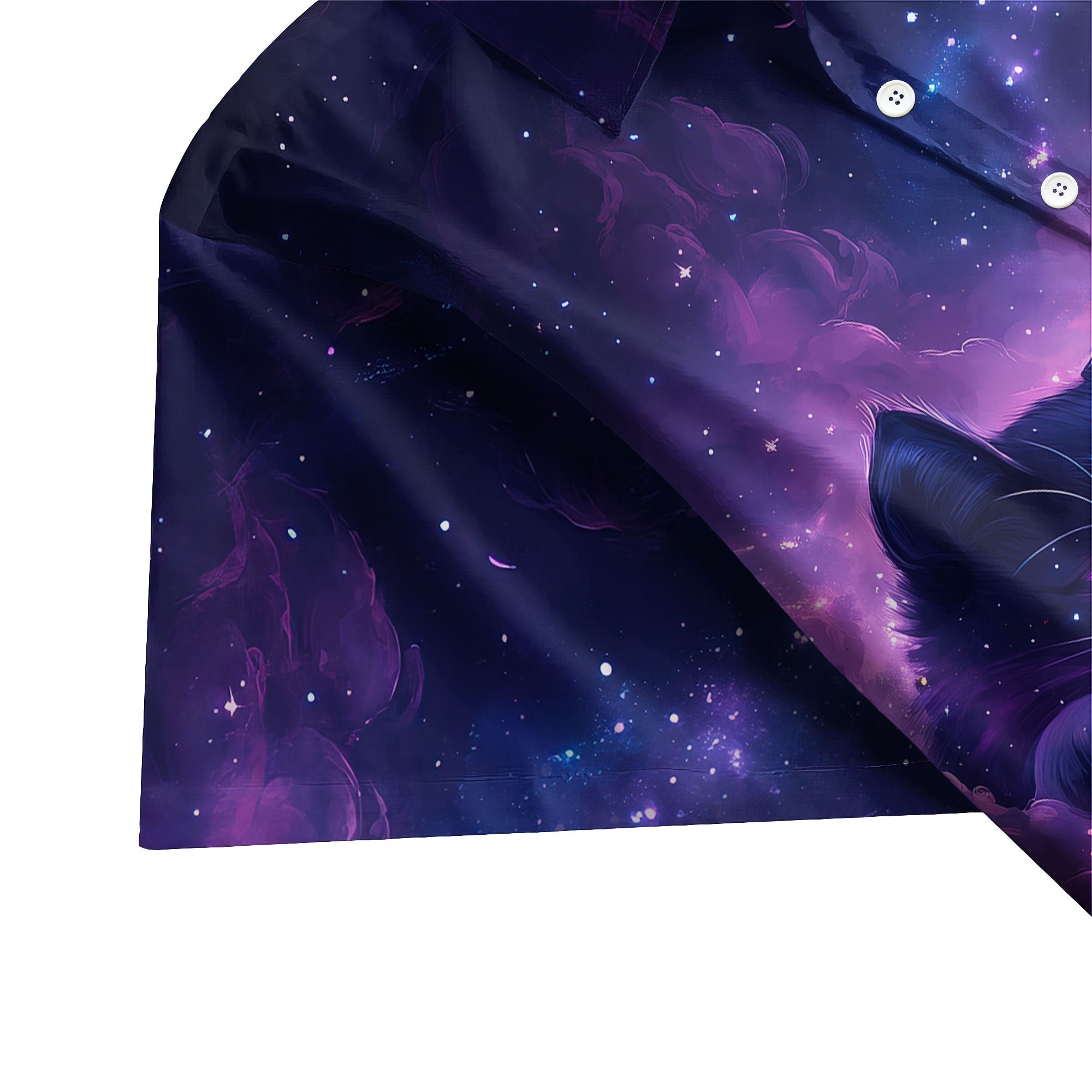 Galaxy With Cat Nerdy Retro Space Button Up Shirt