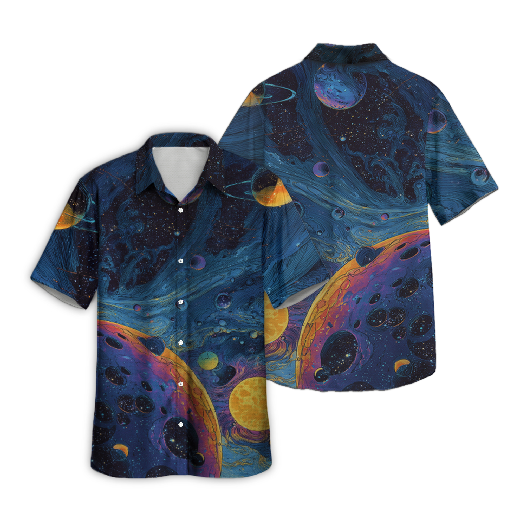 Cosmic Planet Retro Space Button Up Shirt