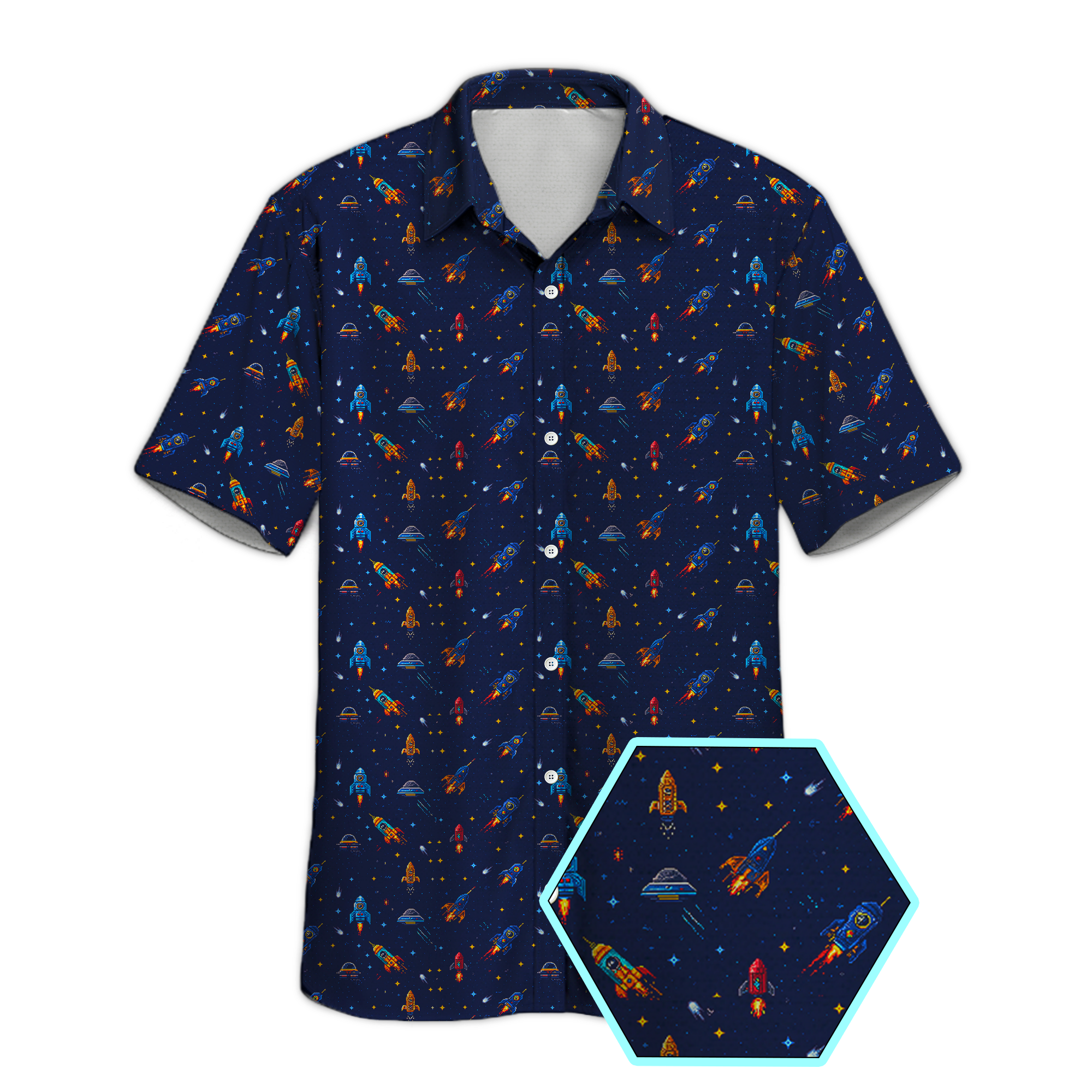 8-Bit Outer Space Button Up Shirt
