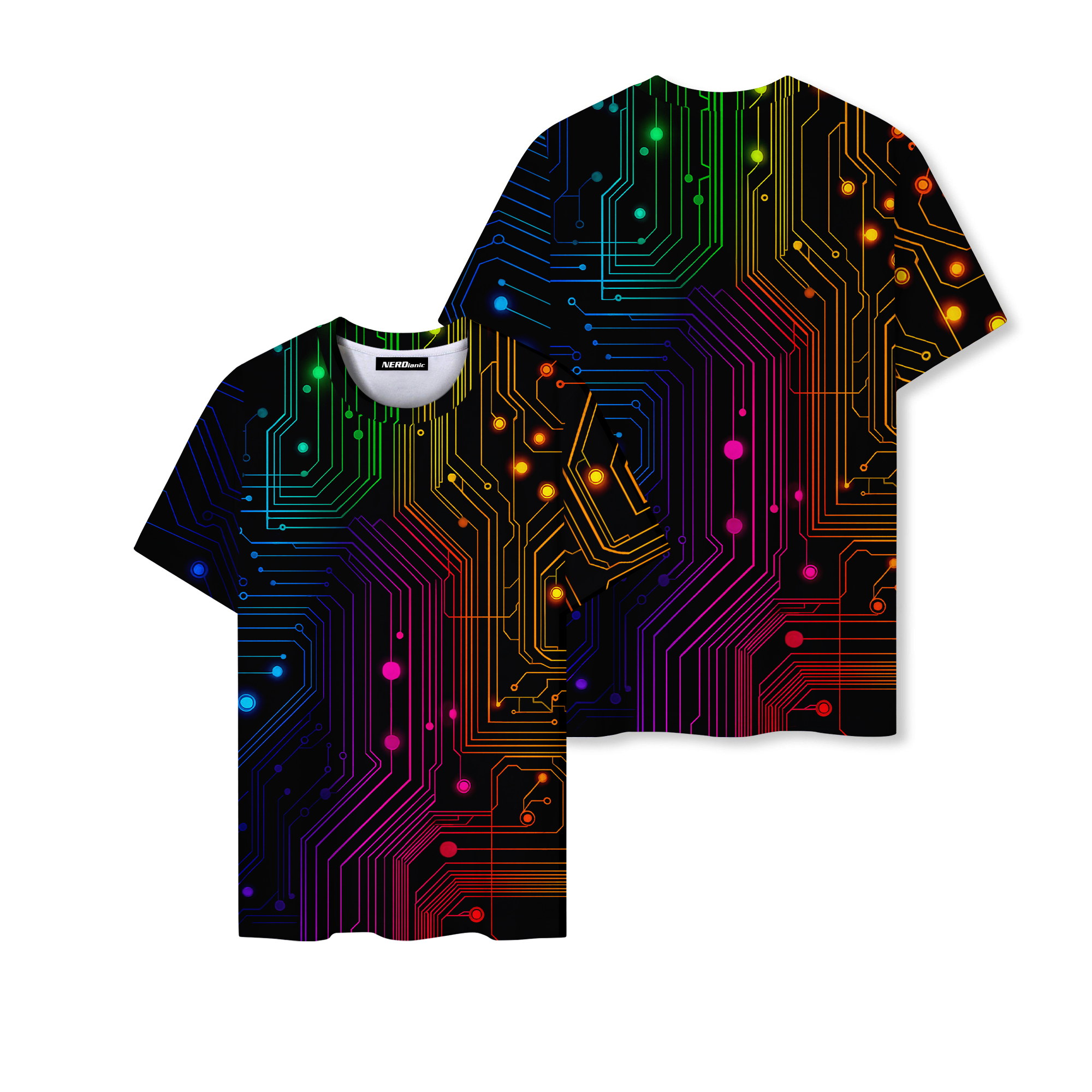 Colorful Circuit Board Nerd Graphic T-Shirt