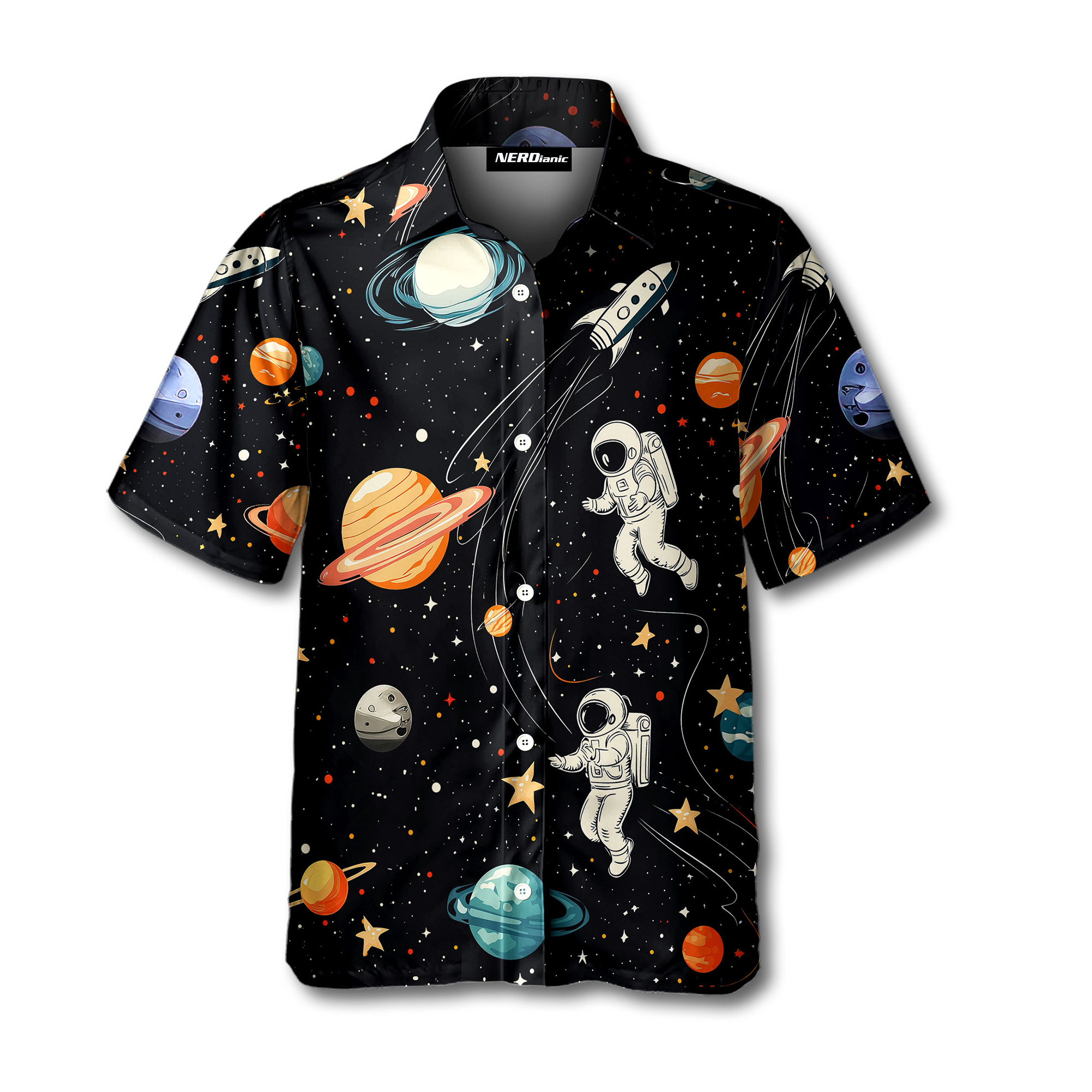 Funny Astronaut Galaxy Retro Space Button Up Shirt