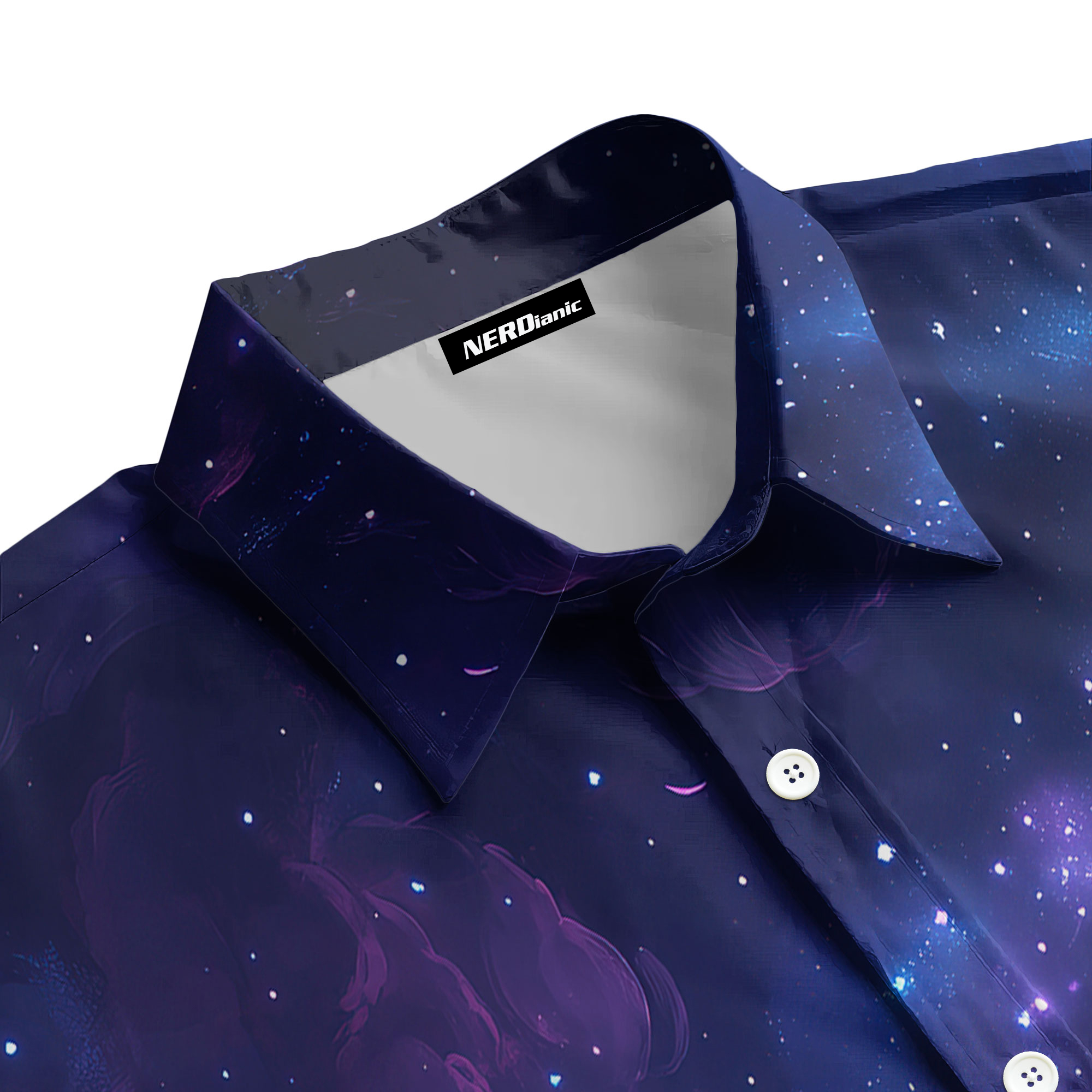 Galaxy With Cat Nerdy Retro Space Button Up Shirt