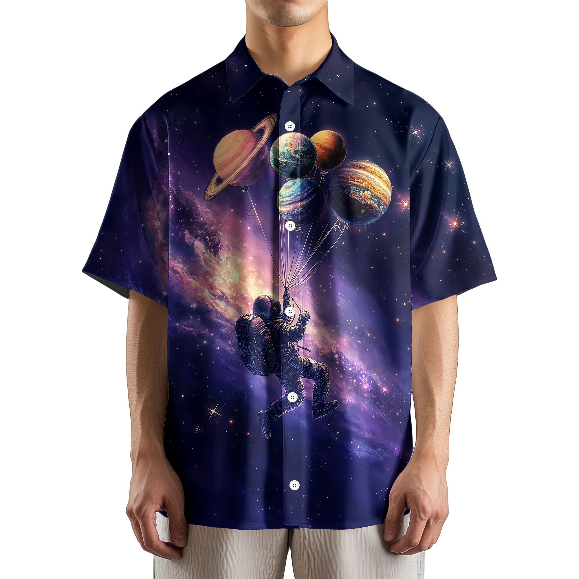 Astronaut Galaxy Nerdy Retro Space Button Up Shirt