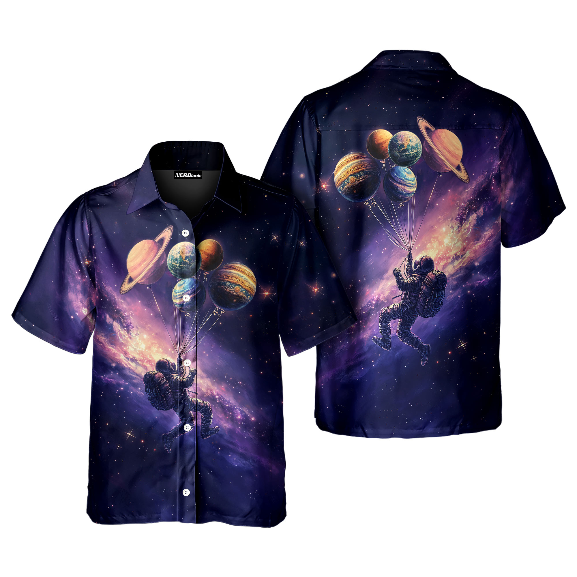 Astronaut Galaxy Nerdy Retro Space Button Up Shirt