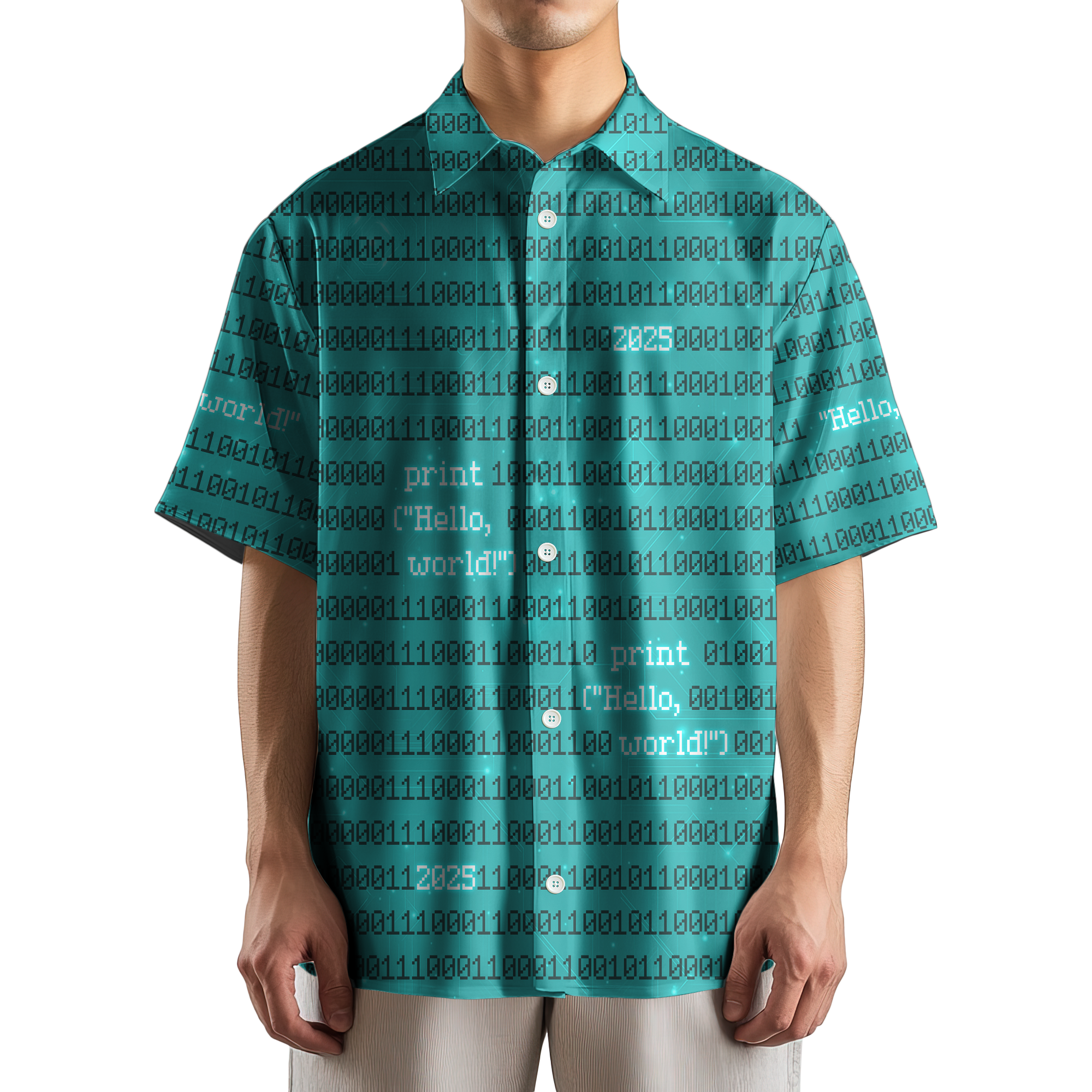 Hello World Binary Technology Button Up Shirt