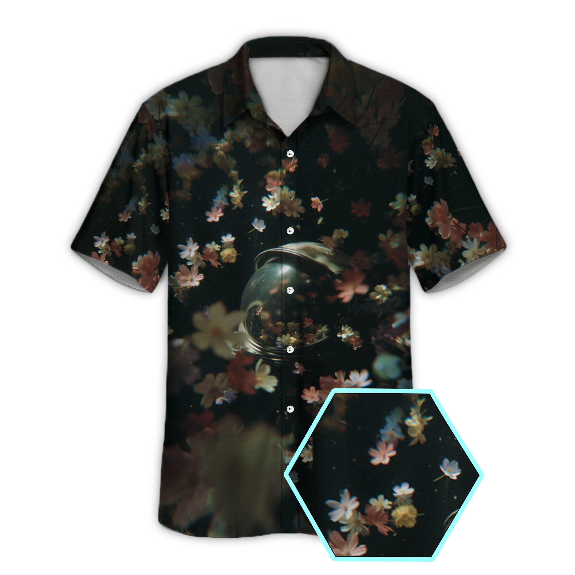 Blossoms Retro Space Button Up Shirt