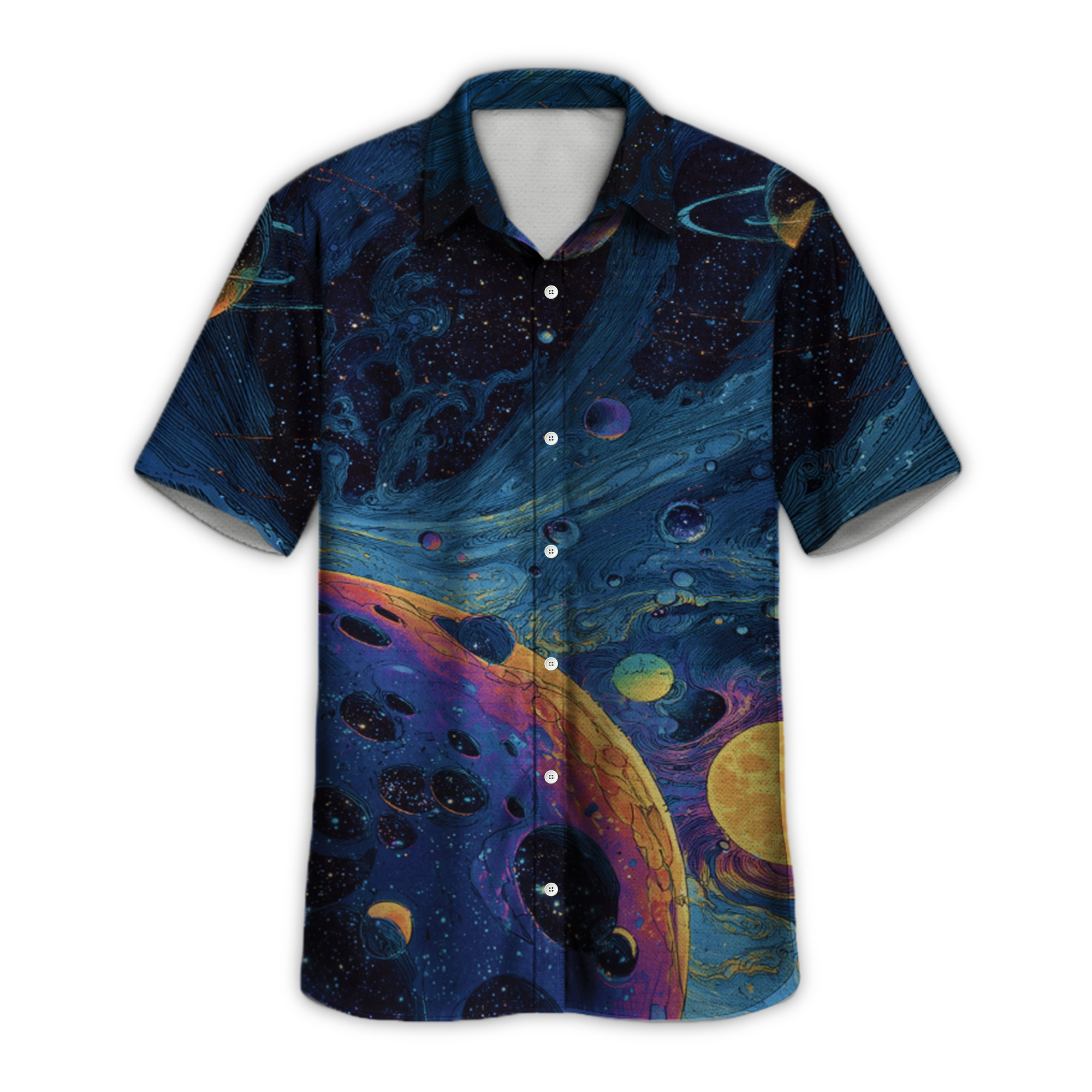 Cosmic Planet Retro Space Button Up Shirt