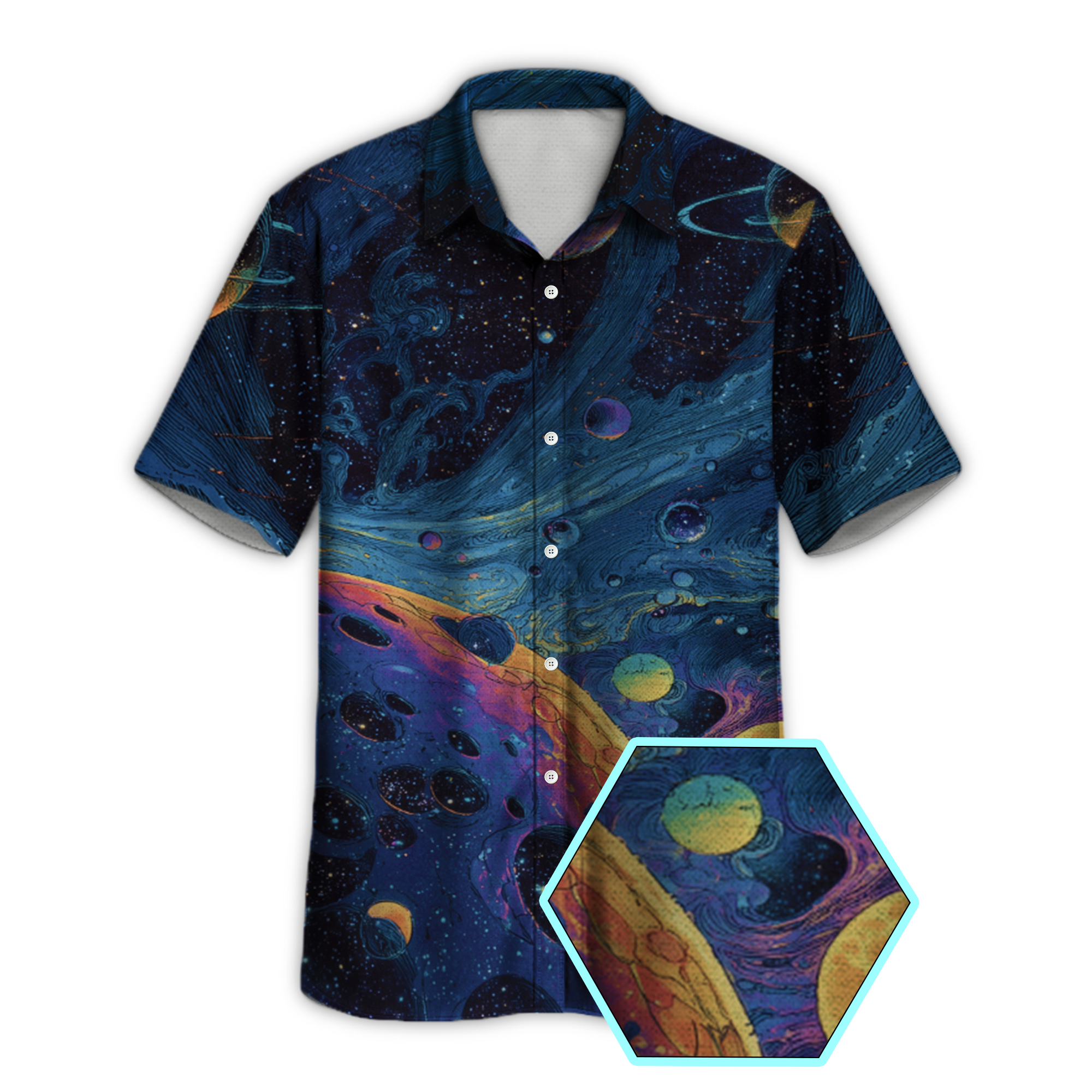 Cosmic Planet Retro Space Button Up Shirt