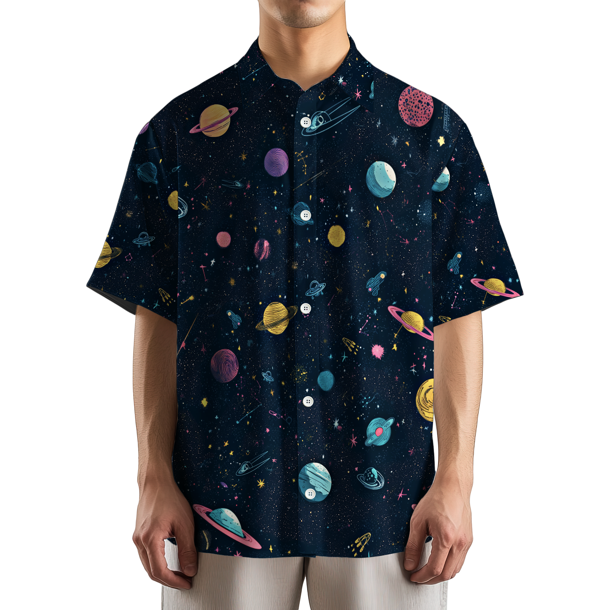 Space Galaxy Themed Retro Space Button Up Shirt