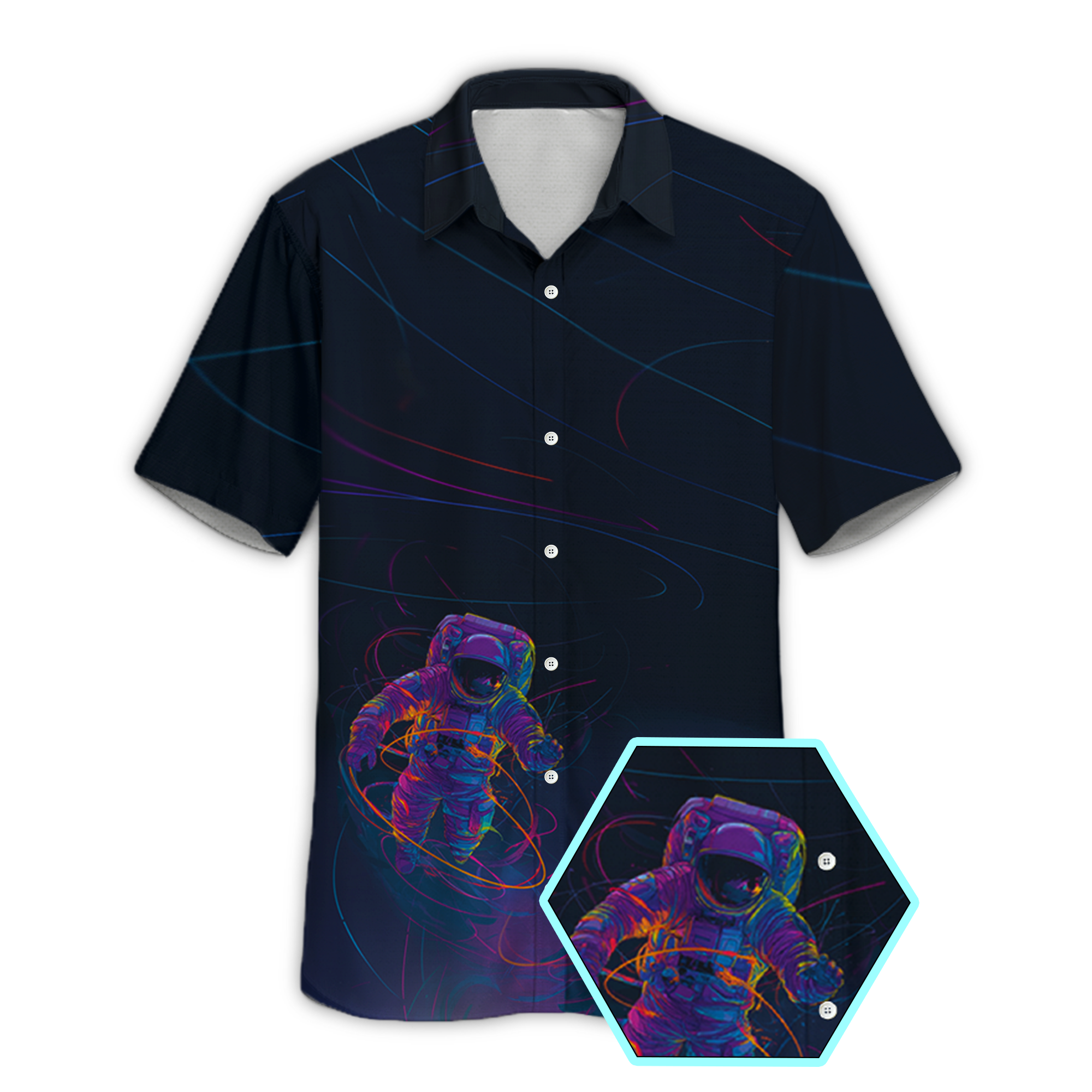 Astronauts Galaxy Black Retro Space Button Up Shirt