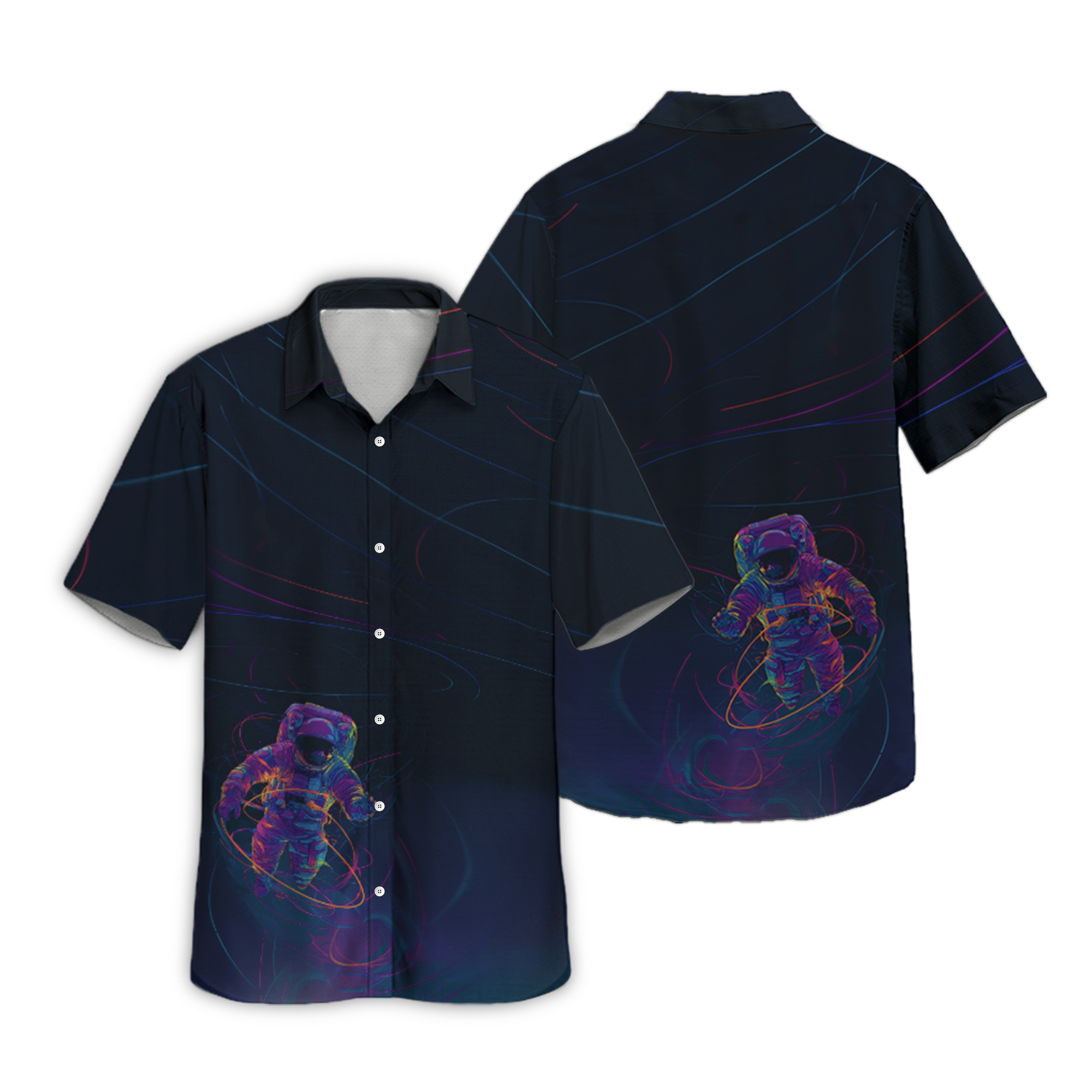 Astronauts Galaxy Black Retro Space Button Up Shirt