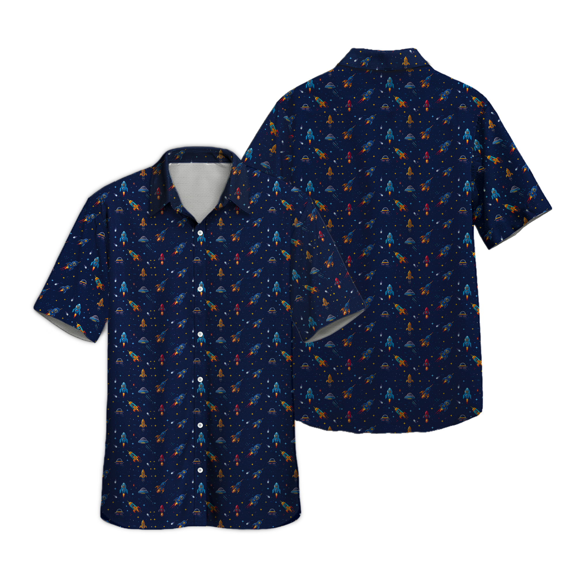 8-Bit Outer Space Button Up Shirt