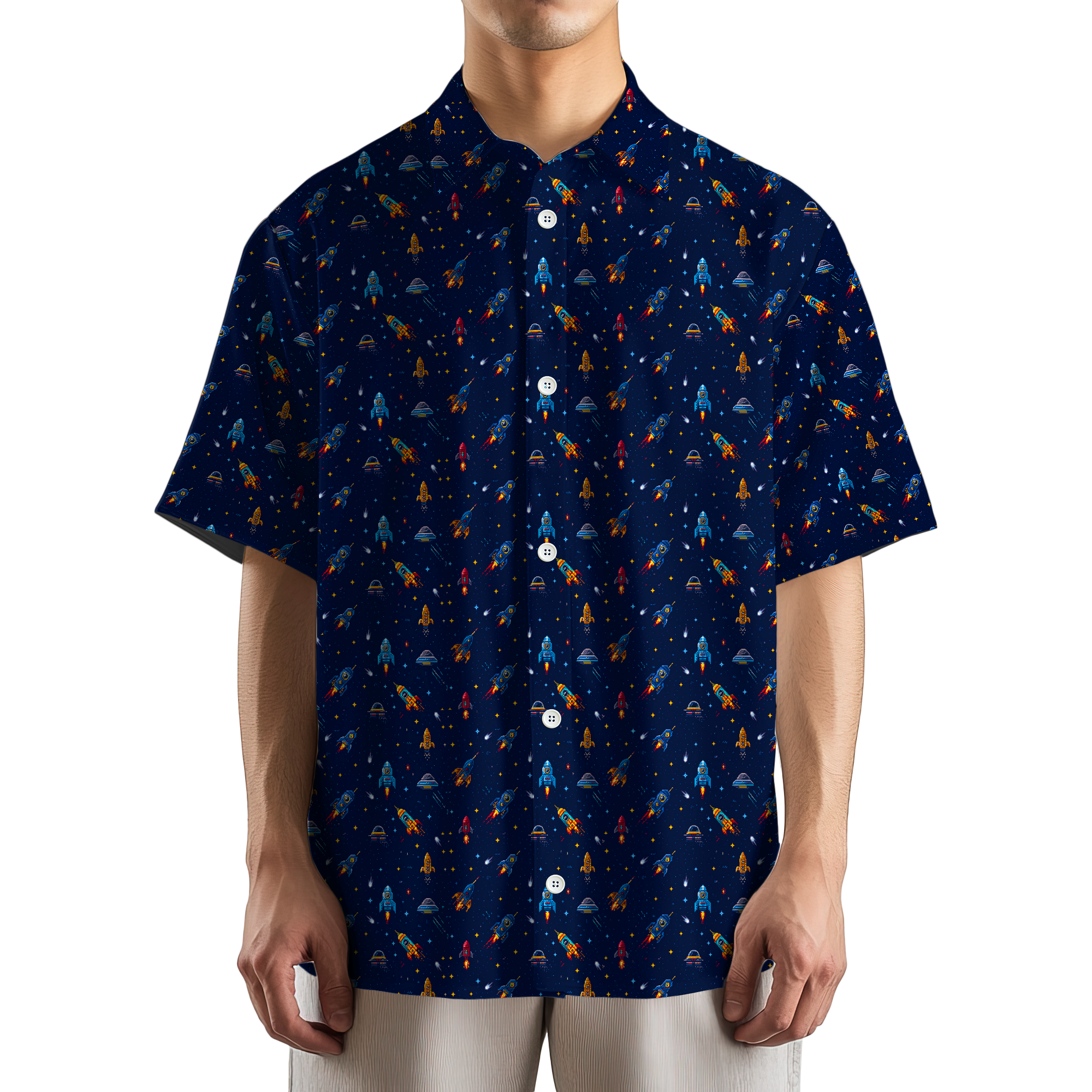 8-Bit Outer Space Button Up Shirt