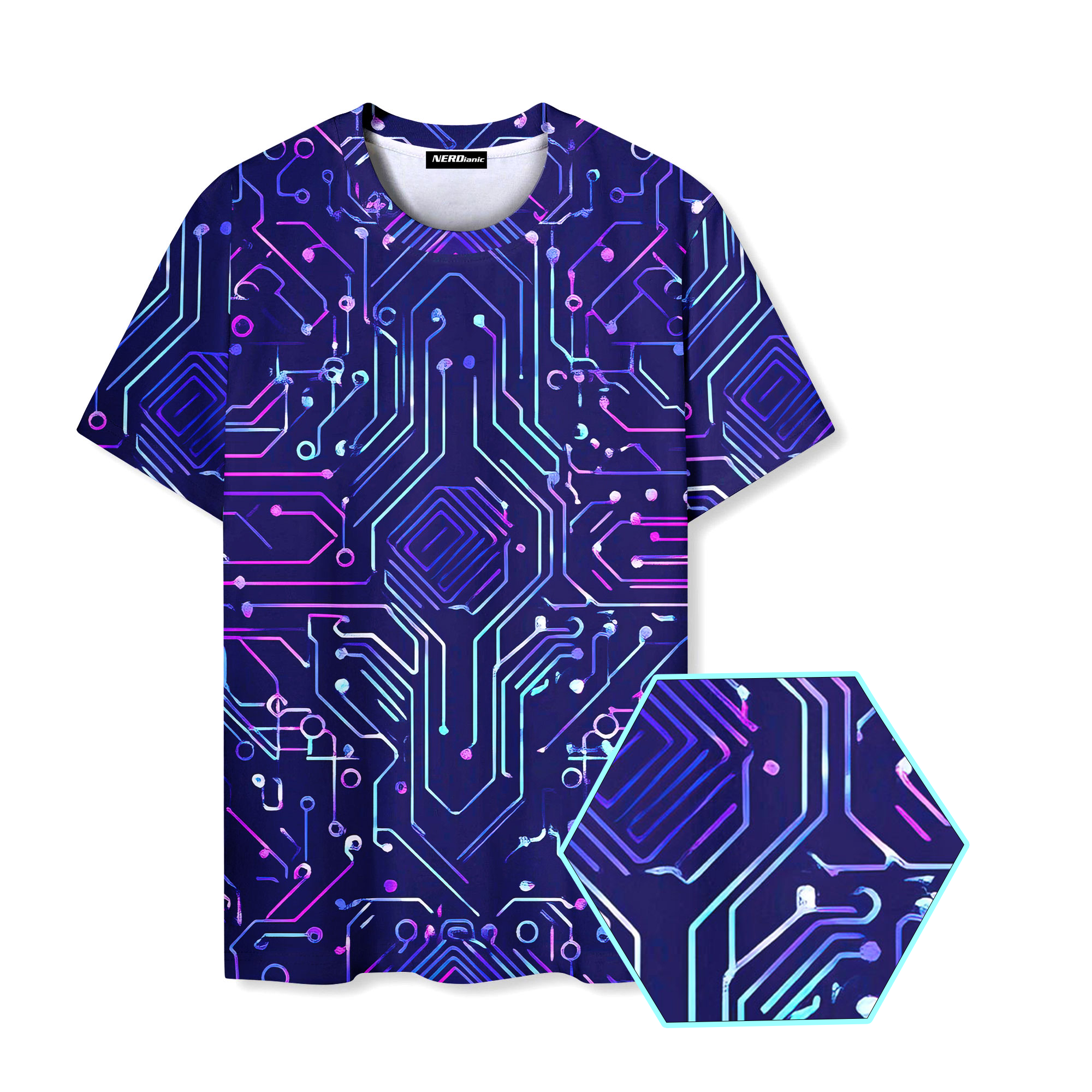 Purple Circuit Board Nerd Graphic T-Shirt