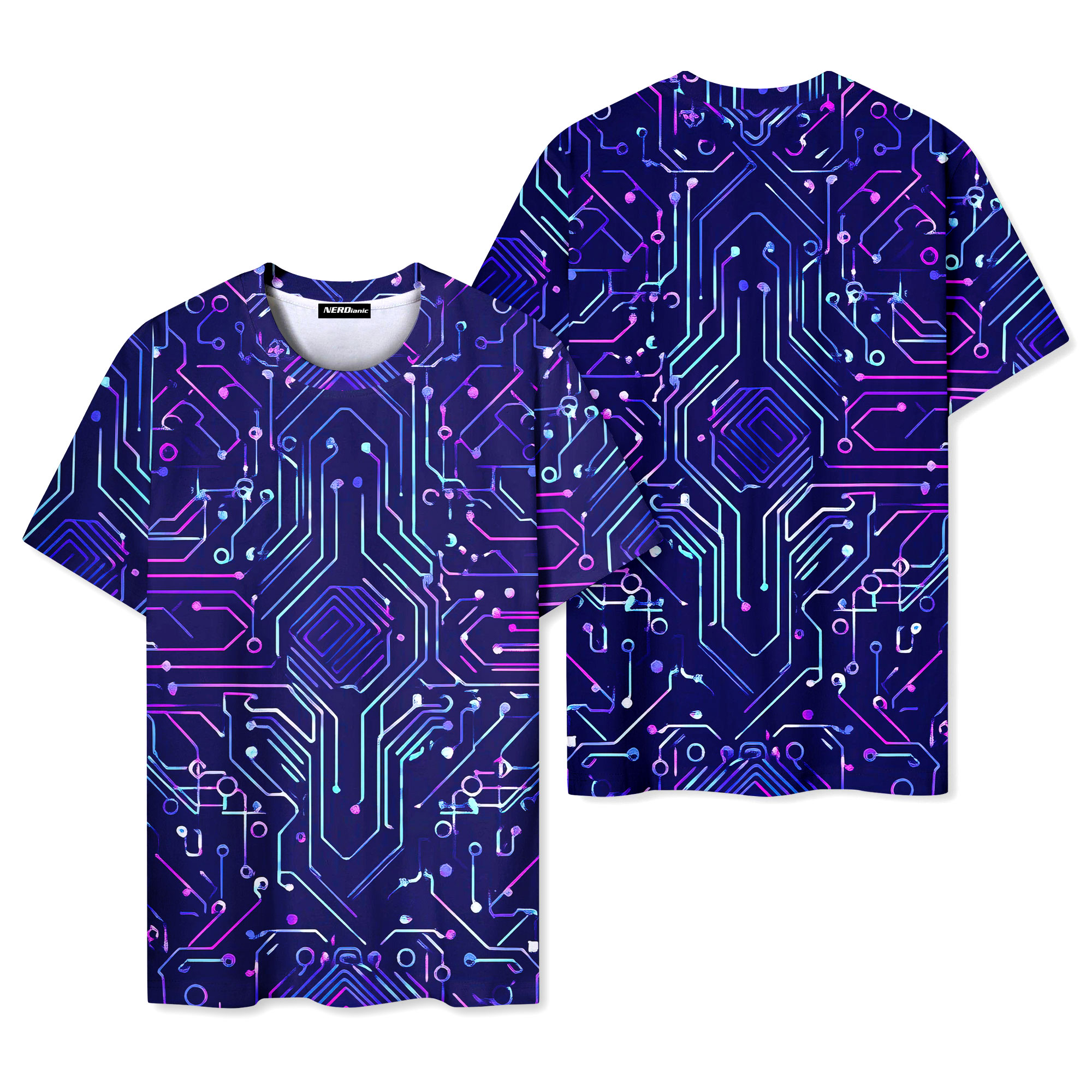 Purple Circuit Board Nerd Graphic T-Shirt
