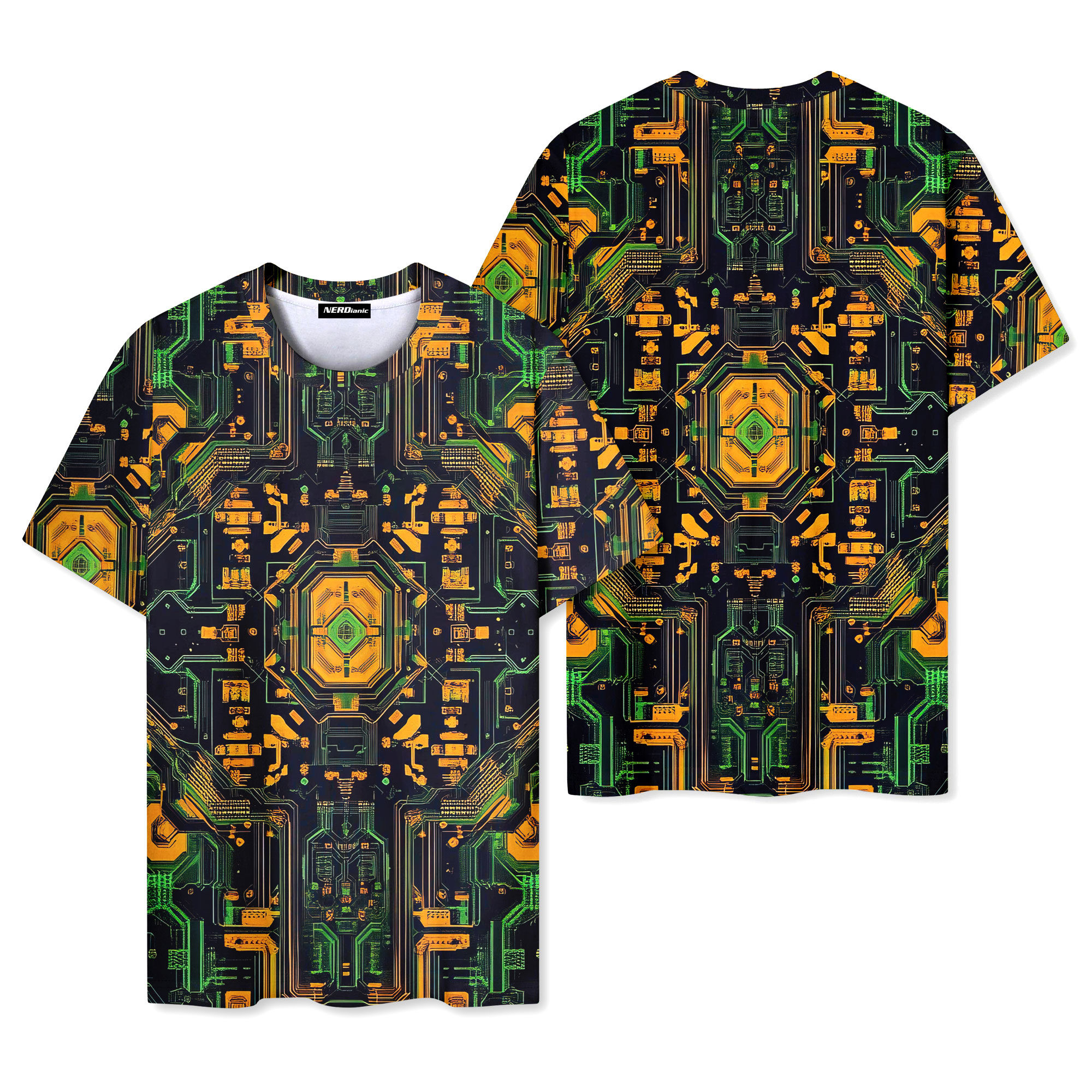 Neon Circuit Board Nerd Graphic T-Shirt