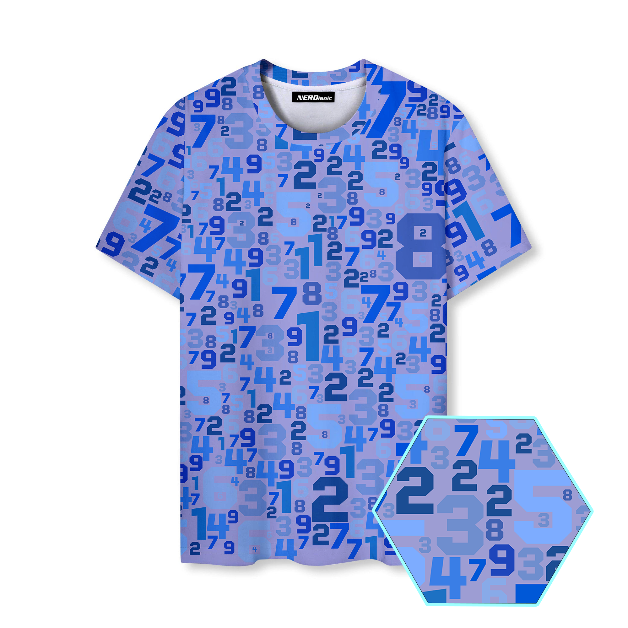 Purple Number Pattern Math Nerd Graphic T-Shirt