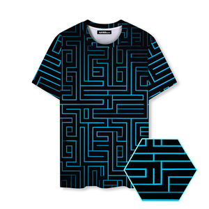 Blue Matrix Technology Nerd Graphic T-Shirt