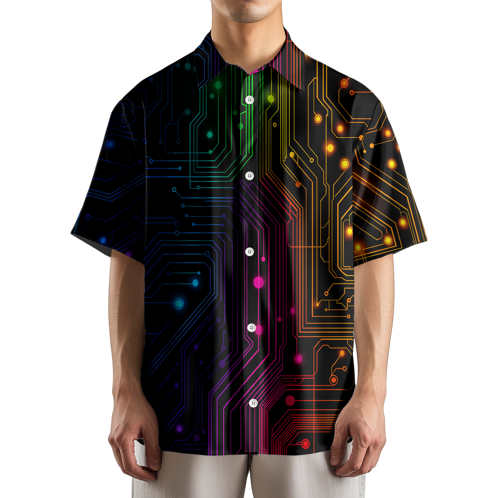 Colorful Circuit Board Technology Button Up Shirt