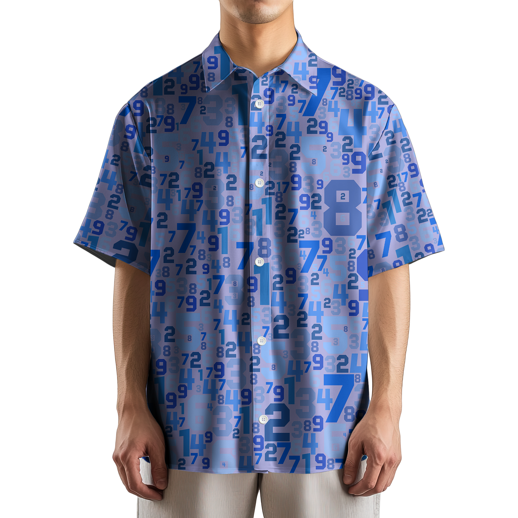 Purple Number Pattern Math Button Up Shirt